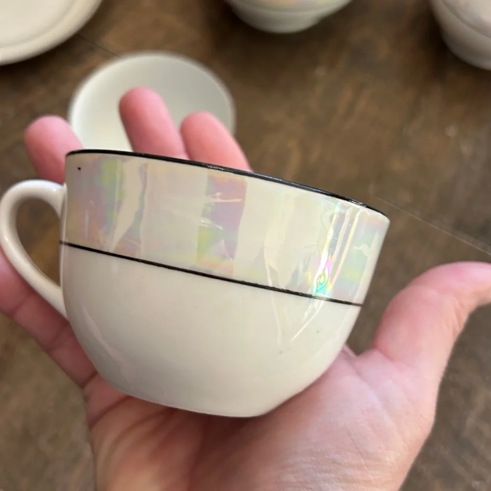 Z.S.C. Bavaria Iridescent Floral Porcelain Lunch Plates Tea Cups Saucers Sugar‎